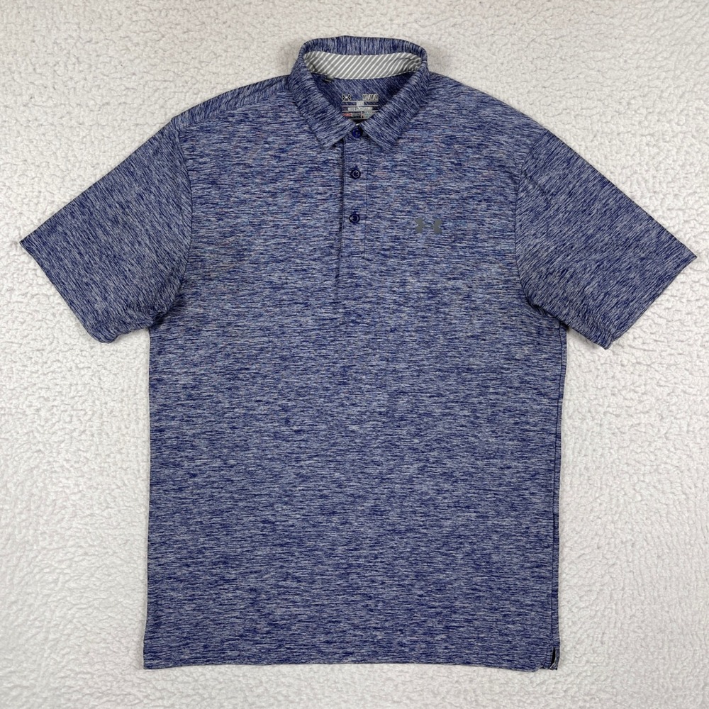 Under Armour Polo Shirt Mens Medium Blue Space Dye HeatGear Athletic Golf Top